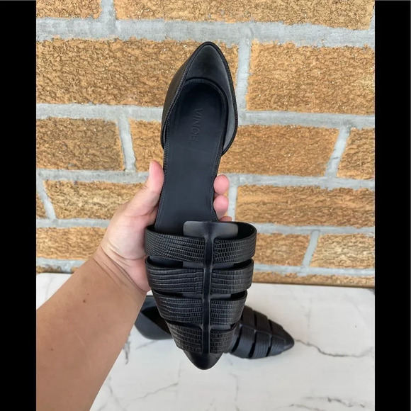 Vince Black Neves Lizard-embossed Leather Flats 8M - Picture 9 of 11
